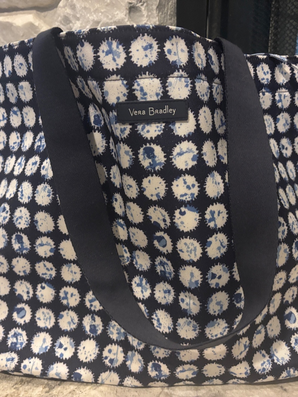 Vera Bradley Navy and White Dot-Print Tote
